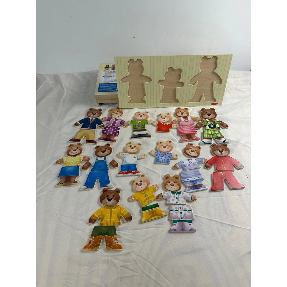 Melissa & Doug Wooden Bear Family Dress-Up Puzzle 43 Pieces Storage Case 3770